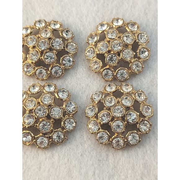 Vintage 4 Rhinestone Lge 1 1/4" Buttons Perfect Cond Clear Rhinestones Vermeil - Picture 3 of 4